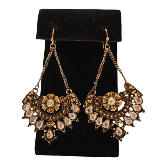 Boho Rhinestone Decorative Flower Pierced Dangle Earrings - Picture 9 of 9